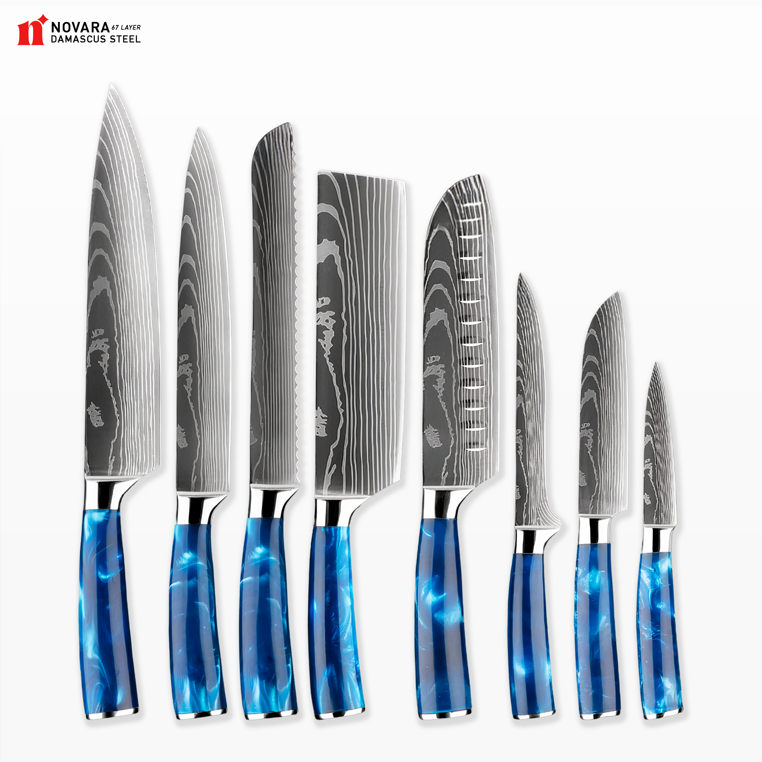 Kurogane Mottomo (mest bláir) - Damascus-stál hnífar